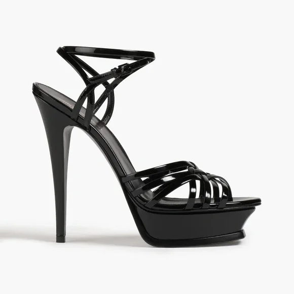 Saint Laurent Black Patent Platform Cage Sandals - Picture 1 of 8